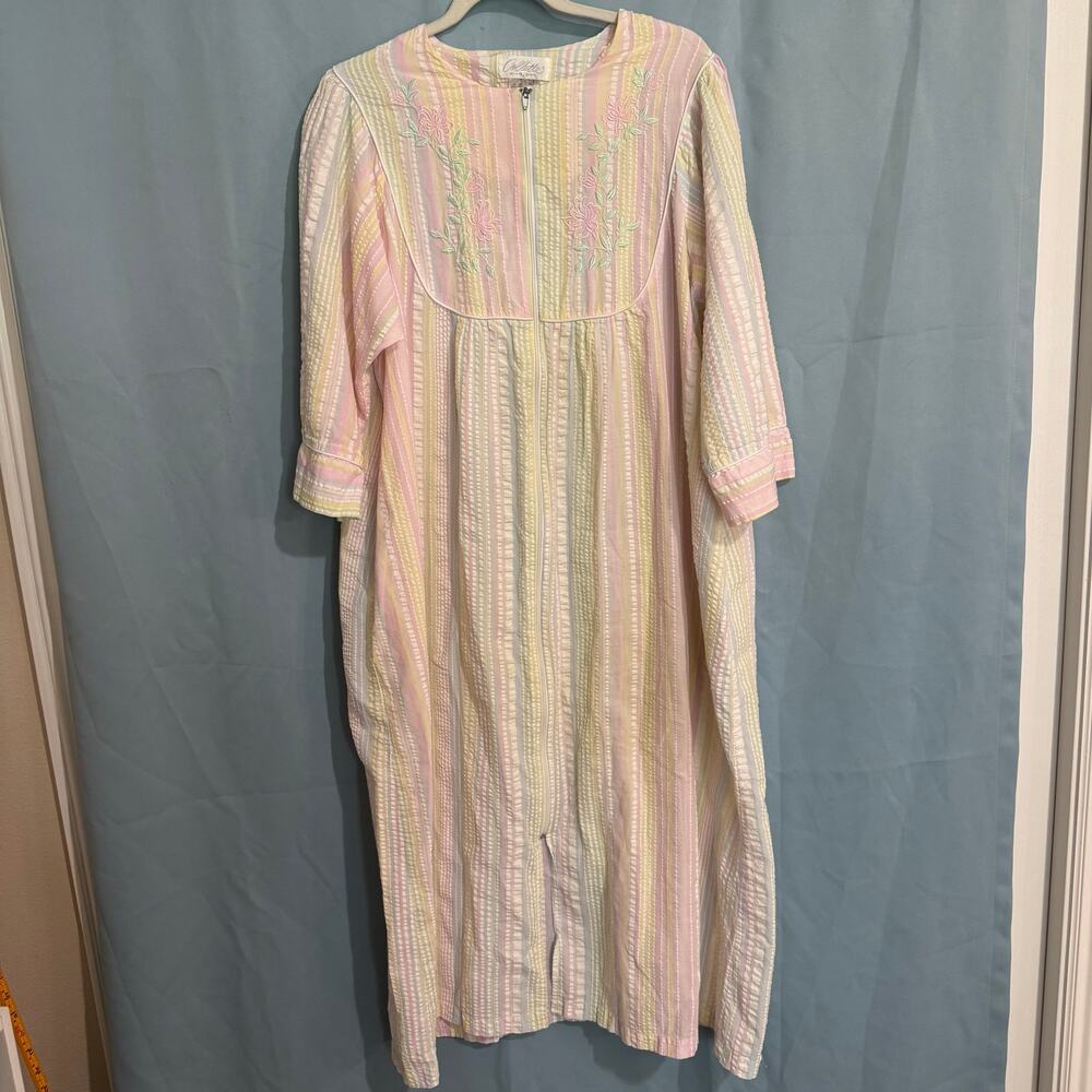 Vintage Collette by Miss Elaine House Dress Robe Pastel Seersucker Size XXL